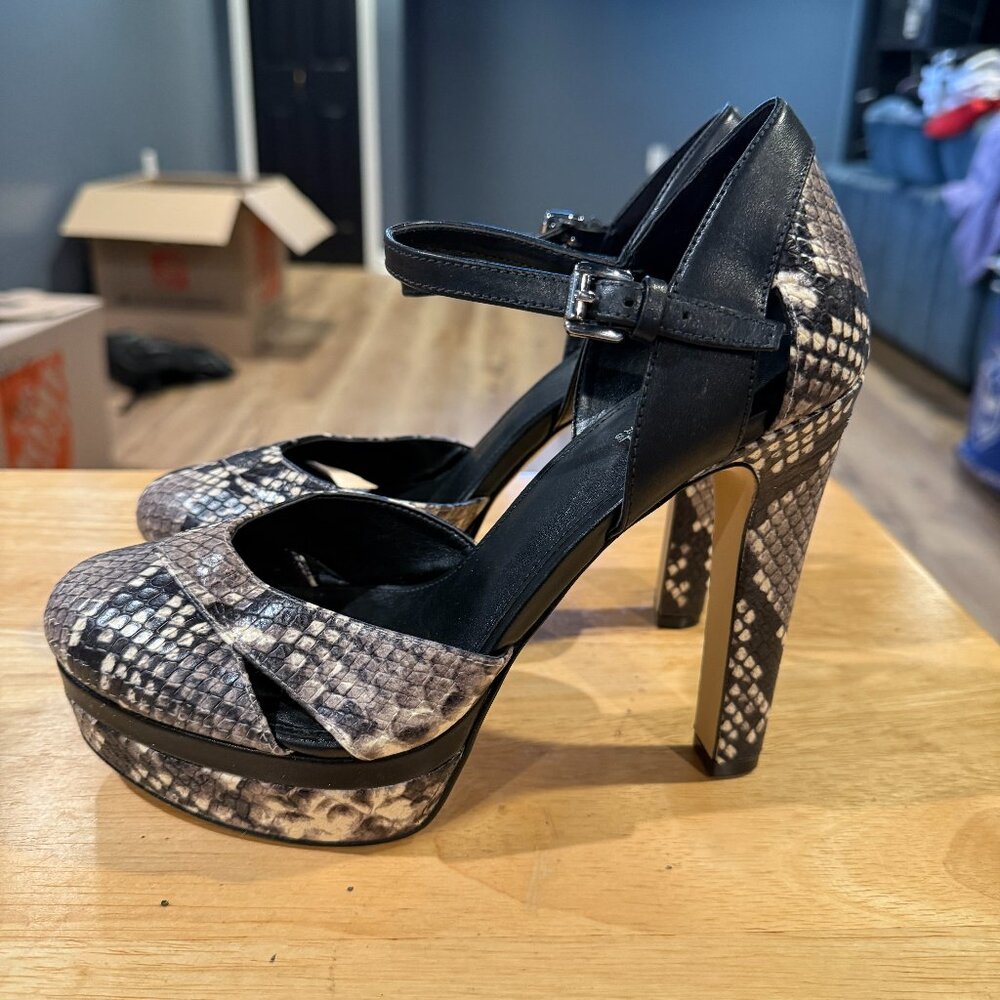 Black & Snakeskin Mary Jane Heels - Size 6 - Chic & Sophisticated